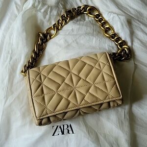 Zara *NWT* Quilted Chain Strap Shoulder Bag BEIGE